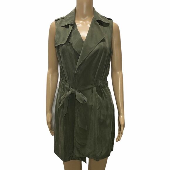 Anthro Elevenses Army Green Wrap Trench Vest Dress Size XS - Picture 1 of 10